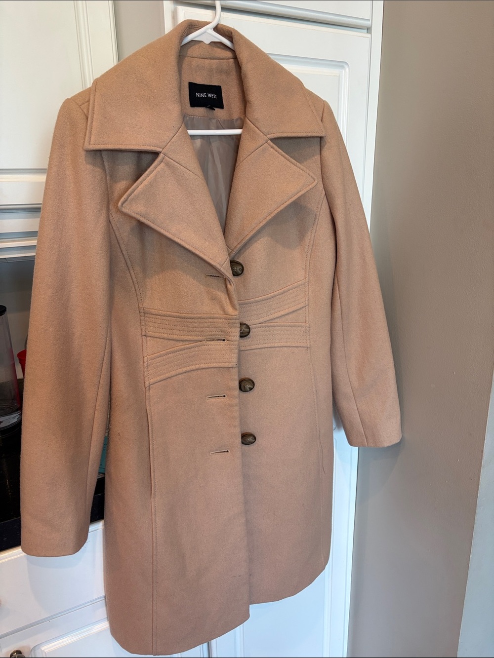 Nine West Tan Single-Breasted Pea Coat